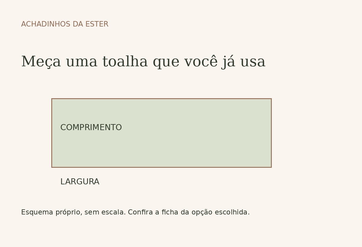Esquema próprio de largura e comprimento de uma toalha, sem escala
